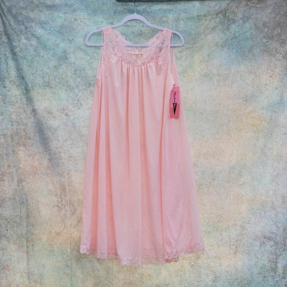 SALE Vintage Shadow Line Pastel Pink Satin Nightgown - NWT - Medium